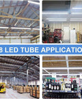 Applications of 10Pack 4Ft LED Shop Light 50W 8000LM 6500K Linkable T8 Tube With Clear Cover in various settings