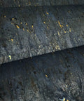 Top Shelf Natural Cork Wall Covering In Dope Navy Blue With Shiny Gold Metallic Vibes Solid Removable Washable Texture Heavy Duty Unpasted Game Changer Basement Ready Upgrade 3 Ft By 24 Ft Roll close-up view of the cork surface.