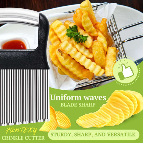 FANTEXY stainless steel crinkle cutter with black handle; wavy blade for potatoes and veggies