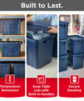 Heavy Duty 18 Gallon Storage Tote Set With Lids And Handles, Stackable Plastic Bins, 6 Pack For Attic Basement Garage Organization, Dark Indigo Metallic