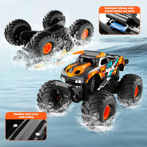 Remote Control Monster Truck Toy 4WD Waterproof Off Road RC Car All Terrain Vehicle 1 to 16 Scale Amphibious Pickup Truck Gift in water