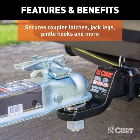 One Quarter Inch Diameter By Two And Three Quarters Inch Long Trailer Coupler Pin In Clear Zinc Finish securing coupler latch on trailer