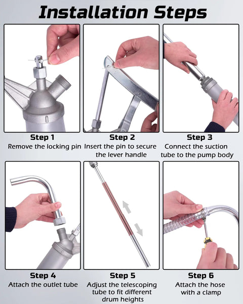 Installation steps for the 55 Gallon Drum Pump Built To Last And Works Like A Champ With All Aluminum Lever Action