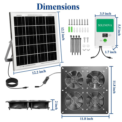 Solar Powered Exhaust Fan Kit With 25W Panel And 7500mAh Battery Four IP68 Waterproof Fans For Shed Chicken Coop Greenhouse And Dog House High Speed Cooling No Plug Needed Bracket Included