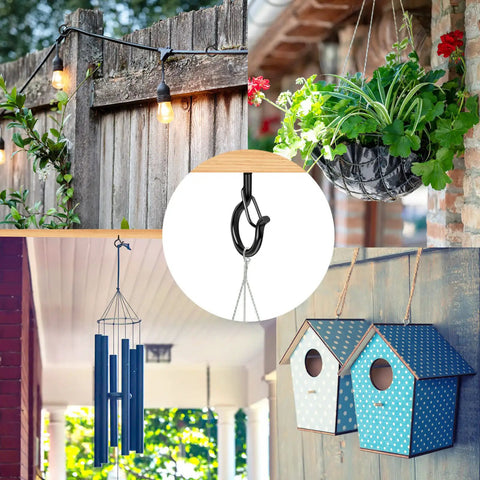 Outdoor String Light Hooks 25 Pack With Safety Buckle Screw In Swivel Eye Hooks used for fence lighting, planter, and decor