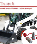 3/8 Inch Flat Face Hydraulic Quick Connect Coupler Set With 3/8 Inch NPT Thread ISO 16028 Standard And Dust Caps next to skid steer