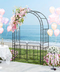 Garden Arbor With Gate Metal Arch Trellis For Climbing Plants And Vines 84 Inch High 54 Inch Wide Heavy Duty Wedding Archway