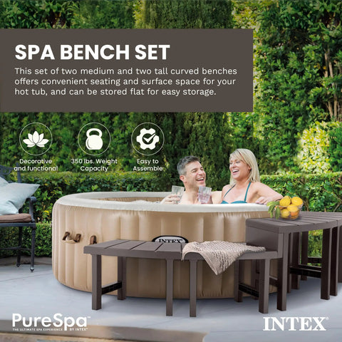 PureSpa Bench Set For Inflatable Hot Tubs 2 Medium And 2 Tall Seats With Built In Storage Compatible With 4 Person Round Spas