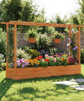 Raised Garden Bed With Trellis And Hanging Roof Wood Planter Box With Drainage Holes Freestanding Yard Ready for climbing vines