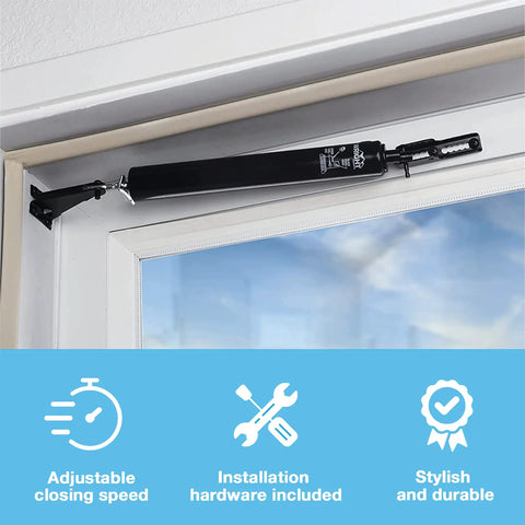 Pneumatic Storm Door Closer With Adjustable Speed And Hold Open Washer No Frills Smooth Quiet Closing For Out Swing Storm Or Screen Doors Lightweight Durable Black Finish Easy Install For Transitional Homes