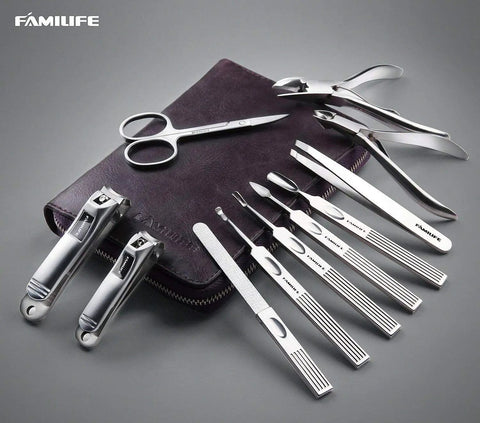 11 In 1 Manicure Kit With Stainless Steel Nail Clippers All In One Pedicure Tools Travel Leather Case Grooming Kit For Men