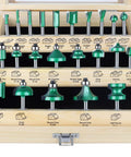 Pro Grade Router Bit Set 24 Pieces One Quarter Inch Shank for Woodworking DIYers and Pros Carbide Tips Durable Green Finish