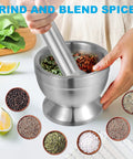 Stainless Steel Mortar And Pestle Set With Non Slip Base For Spices Herbs And Pesto Making Heavy Duty Kitchen Crusher For Grinding Pills