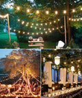 Outdoor spaces lit with Outdoor String Lights 48Ft With 25 G40 Shatterproof LED Bulbs Waterproof Hanging Lights For Backyard Porch Deck Garden Party One Spare Bulb Dimmable With Dimmer Or Smart Control.