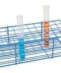 Heavy Duty Epoxy Coated Steel Test Tube Rack That Holds 40 Tubes Up To 20mm Diameter For Lab Classroom And Research Use shown with tubes