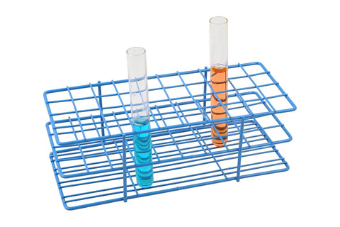 Heavy Duty Epoxy Coated Steel Test Tube Rack That Holds 40 Tubes Up To 20mm Diameter For Lab Classroom And Research Use shown with tubes