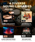 Pro Level 8 Piece Electric Drum Set With All Mesh Heads, 4 Diverse Sound Libraries, Alesis and BFD interfaces shown