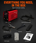 132A 110V Arc Welder With IGBT Inverter Hot Start Arc Force Anti Stick Portable Mini Welder with accessories on black background
