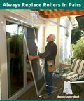 Man installing the Four Pack Sliding Screen Door Roller Assembly With 1-1/4 Inch Concave Nylon Wheels for smooth operation.