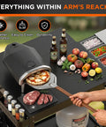 Pizza Prep Table With Topping Station Outdoor Grill Cart 45 Inch Heavy Duty Backyard Kitchen Station For Tailgating And Outdoor Cooking With Wide Topping Area Condiment Caddies And Extendable Desk showcasing pizza, toppings, and grill.