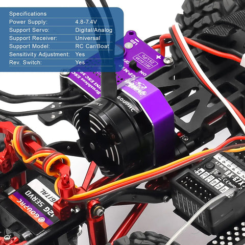 Beefy Torque 2204 2400KV Brushless Outrunner Motor with Transmission and 30A Mini ESC on SCX24 Axial Remote Crawler Car.