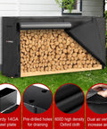 Heavy Duty Firewood Rack And 8-Foot Cover Bundle For Outdoor Wood Storage, black powder-coated finish with stacked logs