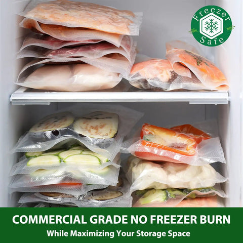 Durable Multi Layer BPA Free Vacuum Sealer Bags Rolls Set With Three 11 Inch By 20 Foot And Three 8 Inch By 20 Foot Rolls in freezer