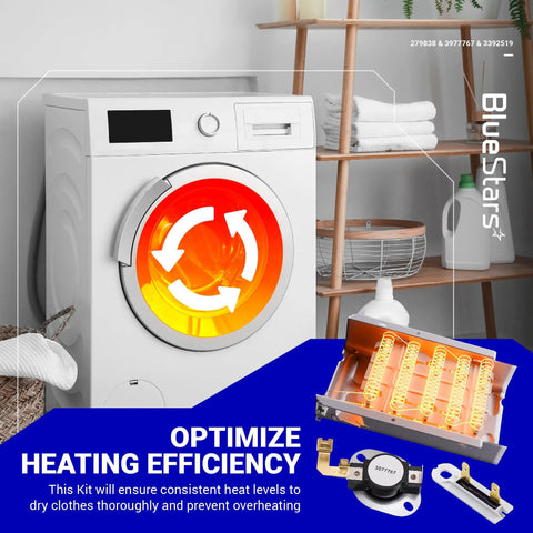 Upgraded Dryer Repair Kit With Heating Element 279838 Thermal Fuse 3392519 And Thermostat 3977767 For Most Electric Dryers All In One Kit