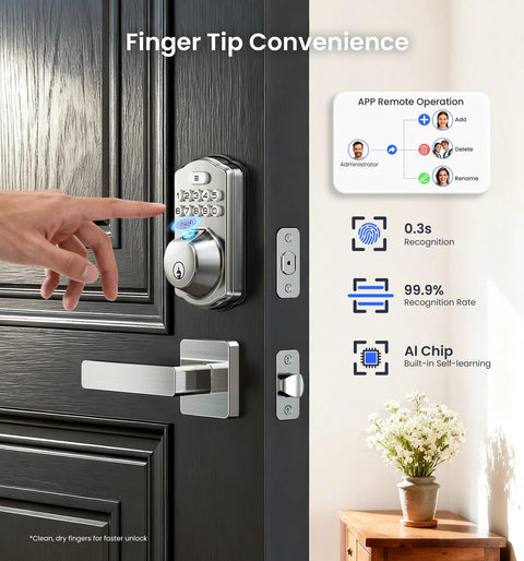 Smart Home Keyless Entry Digital Door Lock With Fingerprint Deadbolt And Handle Set App Remote Hub Free Wifi Security Satin Nickel Finish Straight Wifi Hookup Top Shelf Build Lock It Down Round The Clock