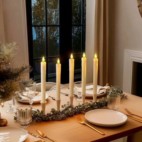 2 Pack Flameless Taper Candles With Remote And Timer, 9.6 Inch Ivory LED Battery Operated Wax Style Candles with Christmas table decor