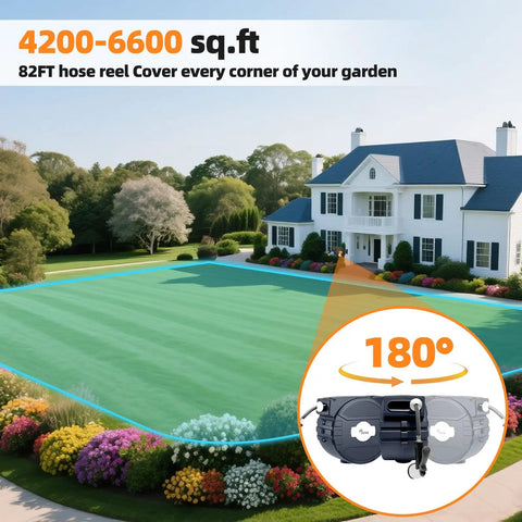 Retractable Garden Hose Reel Half-Inch By 82 Feet With 180 Degree Swivel Bracket covering large garden area