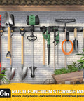 66 Inch Garage Tool Organizer Wall Mount With Adjustable Hooks Heavy Duty Metal Rack Up To 720 Lbs Anti Rust Shed Storage Holder For Rake Broom Mower Snowboard installed with tools