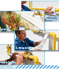 Demonstration of using Pipe Insulation Wrap Foam Foil Tape Self Adhesive Three Eighths Inch Thick for outdoor water pipes.