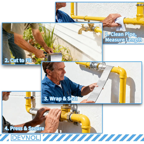 Demonstration of using Pipe Insulation Wrap Foam Foil Tape Self Adhesive Three Eighths Inch Thick for outdoor water pipes.