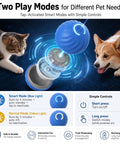 Automatic Rolling Treat Dispenser Ball For Dogs And Cats Interactive Smart Puzzle Feeder Dual Mode showing two play modes with a cat and dog.