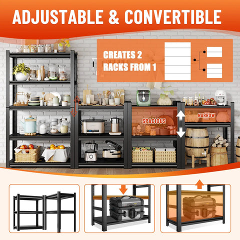 Heavy Duty 5 Tier Garage Shelving Unit With 2500 Pound Capacity, adjustable setup illustrating two racks configuration.