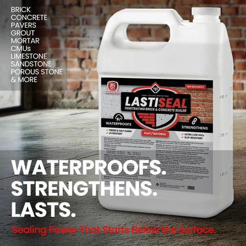 Rock Solid Deep Penetrating Brick And Concrete Sealer in a plastic jug for waterproofing driveways and patios.