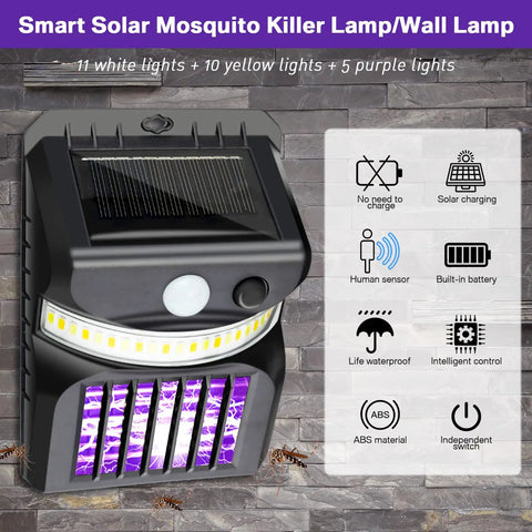 4 Pack Outdoor Bug Zapper 3 In 1 Mosquito Killer Lamp Solar Powered Black LED Light With Motion Sensor For Backyard Patio Camping Electric Mosquito Zapper Insect Killer For Outdoor Use, close-up view