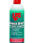 Front view of 2516 Force 842 Dry Moly Lubricant Aerosol 11 Oz bottle with red cap and green label.