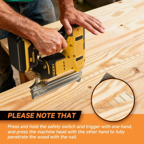 User operating Ultimate 2-In-1 Cordless Brad Nailer And Stapler For Dewalt 20V Max on plywood for precision fastening.