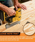 User demonstrating Heavy Hitter 2 In 1 Cordless Nail Gun And Electric Stapler Straight Shooter on wood, showing nail penetration.