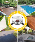 Image showing a 14 Inch Pressure Washer Surface Cleaner With Four Wheels And Quick Plug Stainless Steel Housing 4000 PSI Heavy Duty Attachment for driveways, patios, sidewalks, and decks in various scenes.