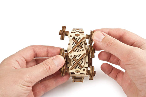 Mars Rover DIY Engineering Kit For Kids And Teens, STEM STEAM Educational Wooden Puzzle Model, Self Assembly Craft Kit, Eco Friendly 3D Toy, Hands On Learning Gift For Boys And Girls, assembled wooden rover in hands
