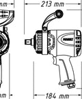 Tough As Nails Twin Turbo Air Impact Wrench With Compact Low Vibration Grip dimensions diagram for tight engine bays and truck maintenance.