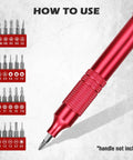 Close-up of red ratchet wrench from 260-Piece Do It All Magnetic Security Bit Set with bit tips displayed
