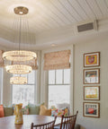 Dimmable Dope Modern LED Chandelier With Three Ring Pendant Lights, Crystal Rings in dining room, adjustable height, 3 color temps.