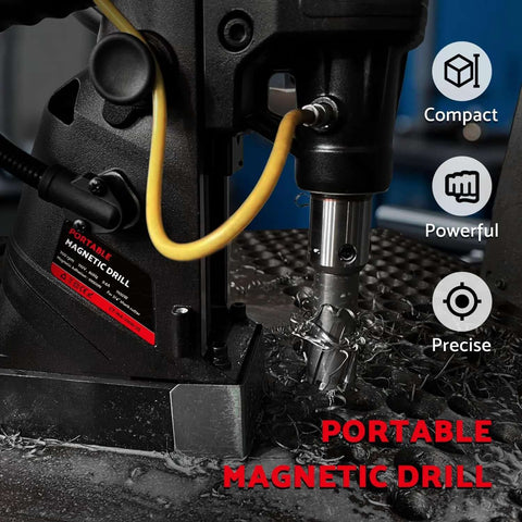 S&F Stead & Fast portable magnetic drill press kit, 1100W, 700 rpm, black body with yellow power cord