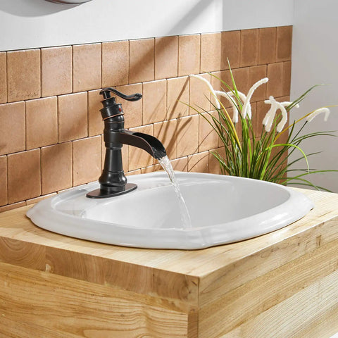 Oil Rubbed Bronze Waterfall Bathroom Sink Faucet With Single Handle 1 Hole Mount No Fuss Easy Install Pop Up Drain Assembly And Durable Supply Hose Farmhouse Vanity Bath Faucet