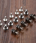 10 Pack Mini Drawer Knobs Zinc Alloy Black 0.39x0.43 Inches Durable Small Cabinet Pulls and screws displayed on wood surface.