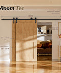 12 Foot Bypass Sliding Barn Door Hardware Kit With Single Track For Double Doors, Heavy Duty Steel Rails And Pulleys installed